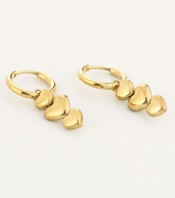 Triple heart oorbellen - goud