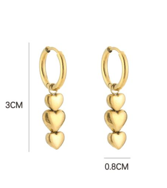 Triple heart oorbellen - goud